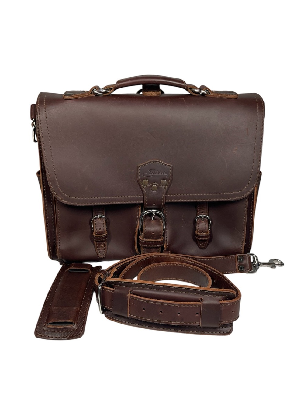 Vintage Script Logo Saddleback Leather Front Pocket Briefcase Bag 15” Chestnut